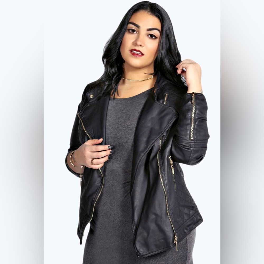 Boohoo quilted leather jacket US16